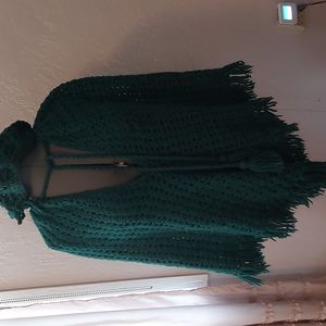 Vintage Hunter Green poncho with matching hat